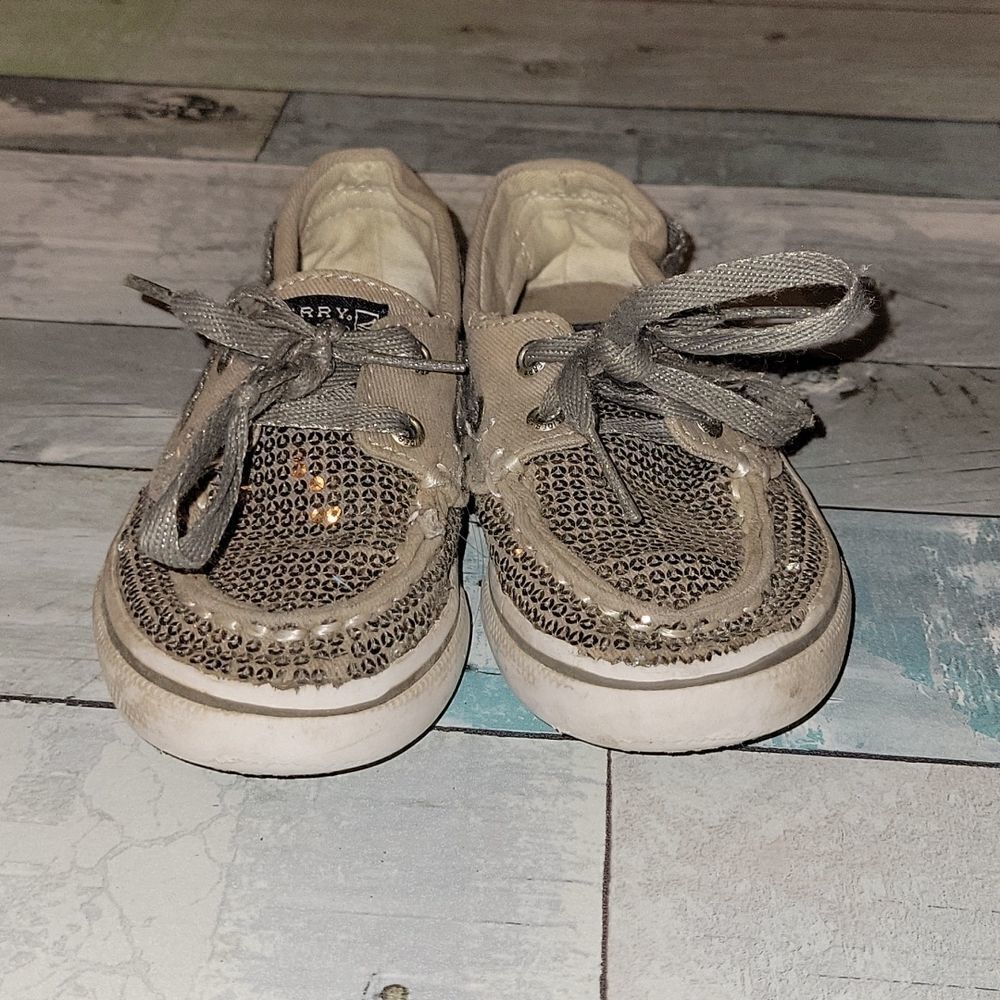 Sperry Toddler Silver Shoes sz 9.5